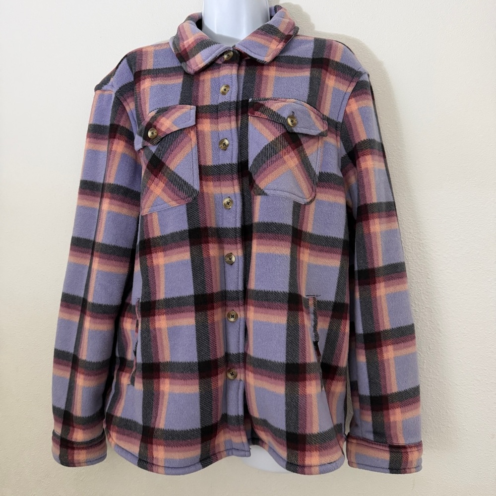 Sage Collective Purple Plaid Sherpa Lined Fleece Shacket‎ Shirt Jacket Large